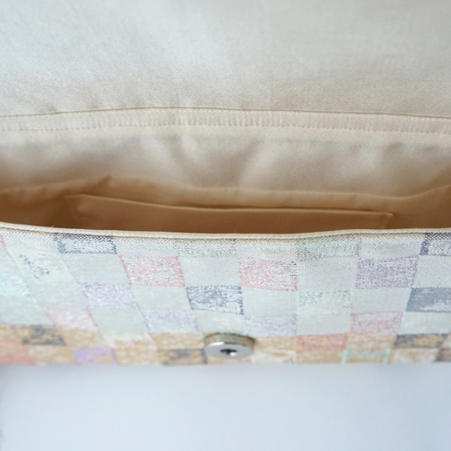 佐賀錦 市松織 ゴールド・シルバー シルク帯リメイク 2Way クラッチ