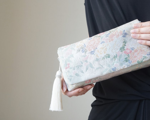 草花模様 シルク 帯リメイク 2Wayクラッチバック＆ハンドバック】結婚