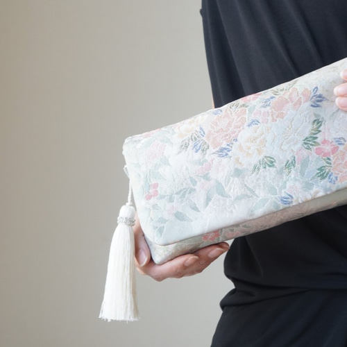 草花模様 シルク 帯リメイク 2Wayクラッチバック＆ハンドバック】結婚