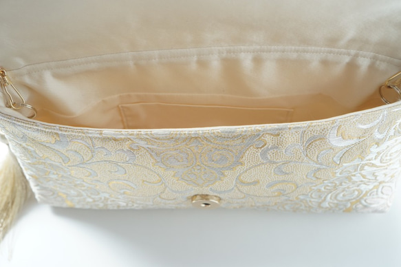[Hattori編織金絲質腰帶翻新2Way手拿包和手提包]用於婚禮和派對。 第6張的照片