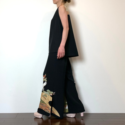 着物リメイク 留袖 ワイドパンツのセットアップ ロングパンツ