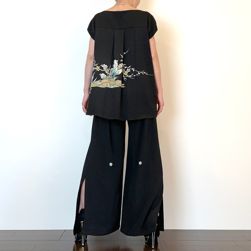着物リメイク 留袖 ワイドパンツのセットアップ ロングパンツ komomo 