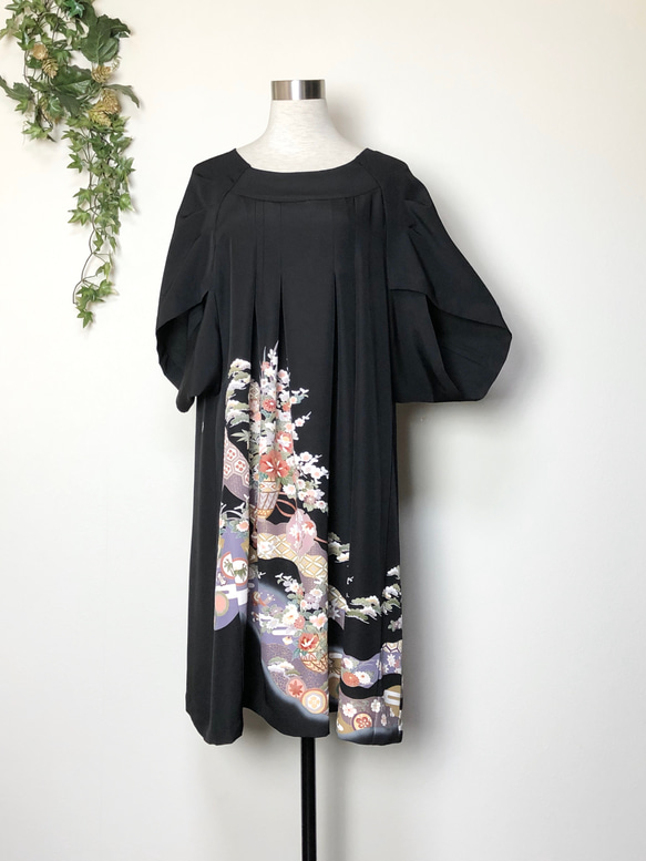 和服翻新Tomesode常規真絲變形半袖寬鬆連衣裙 第2張的照片