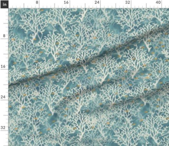 海 貝 シェル 珊瑚 コーラル 波 海洋 タツノオトシゴ ヒトデ海柄 輸入生地 生地 ハンドメイド 素材 布 ブルー 青 2枚目の画像