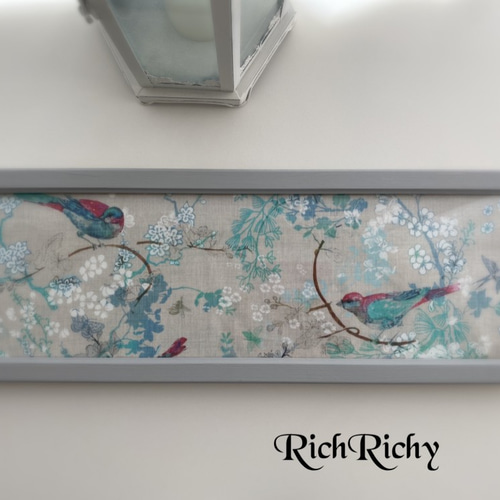 オリジナル 生地額装 ファブリックパネル シノワズリ 鳥 花 額装 絵画