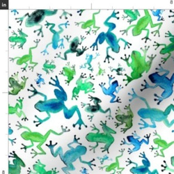 輸入生地 生地 カエル 水 夏 ハンドメイド 素材 布 ブルー 青 水色