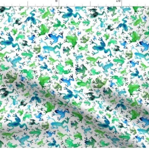 輸入生地 生地 カエル 水 夏 ハンドメイド 素材 布 ブルー 青 水色