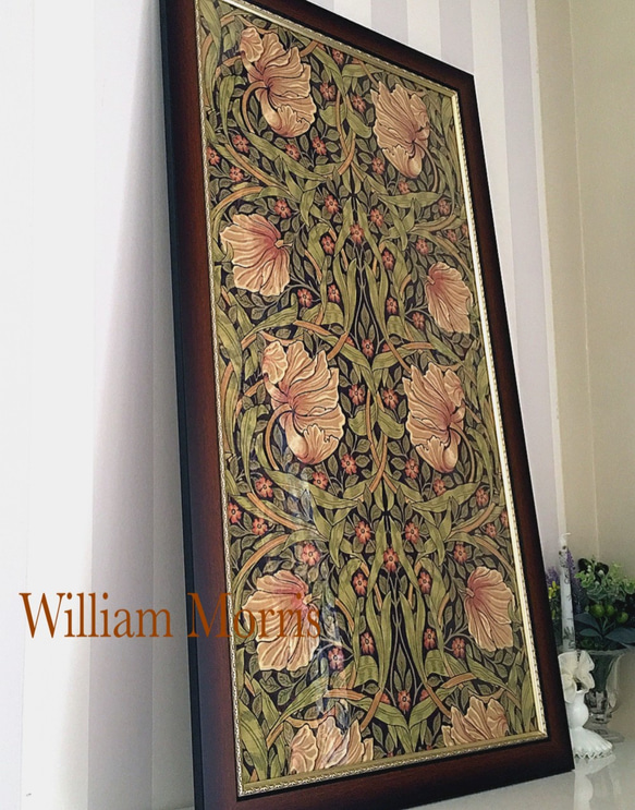 ウィリアムモリス アートパネル るりはこべ 大作 豪華額縁 額装 1枚目の画像