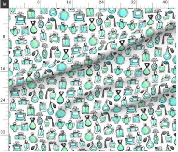 香水瓶柄 コスメ柄 宝石柄 香水瓶 パフュームボトル 手芸 生地 輸入生地 布 布地 コットン 綿 ハンドメイド 2枚目の画像