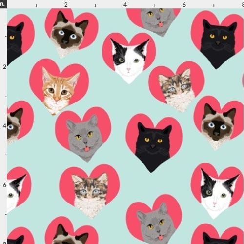 輸入生地 猫ちゃん in ハート 猫 猫柄 ハンドメイド素材 生地 生地  