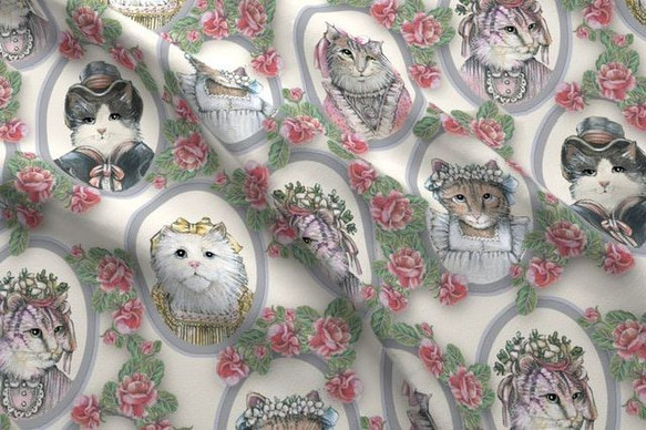 フレンチスタイル 輸入生地  生地 猫 ネコ 猫柄 キャット ハンドメイド素材 フレンチスタイル 2枚目の画像