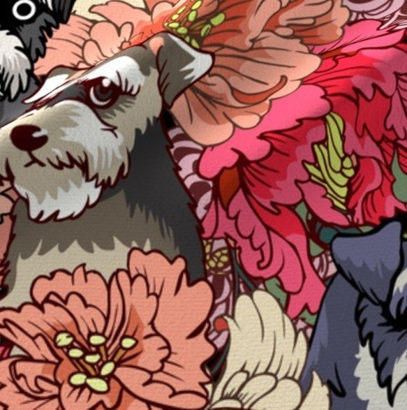 New 犬 犬柄 シュナウザーとダリアのお花 輸入生地 生地 3枚目の画像