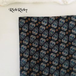 ワンアドンオンリー リバーシブル メンズスカーフ ポケットチーフ メキシコのシュガースカル 2枚目の画像