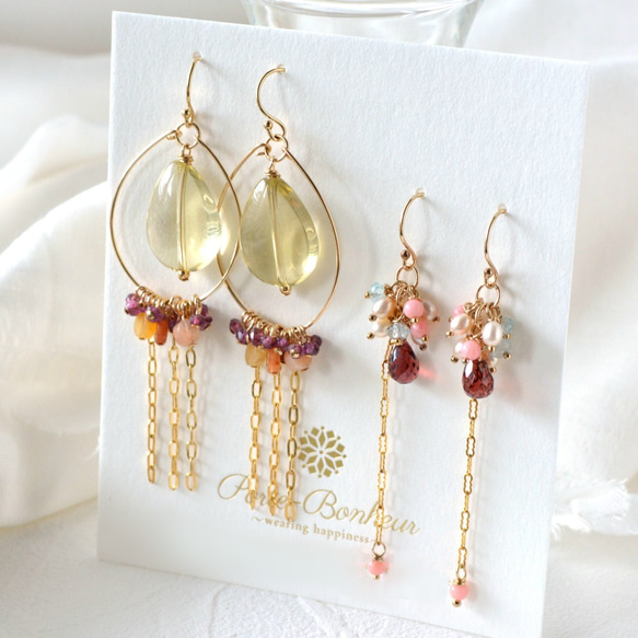 14kgfレモンクォーツのブーケピアス