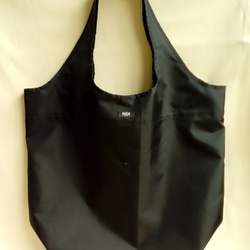 ナイロンオックスの丈夫な肩がけパイピングバッグ･エコ･サブバッグ　Lサイズ･ブラック 1枚目の画像