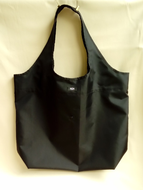 ナイロンオックスの丈夫な肩がけパイピングバッグ･エコ･サブバッグ　Lサイズ･ブラック 1枚目の画像