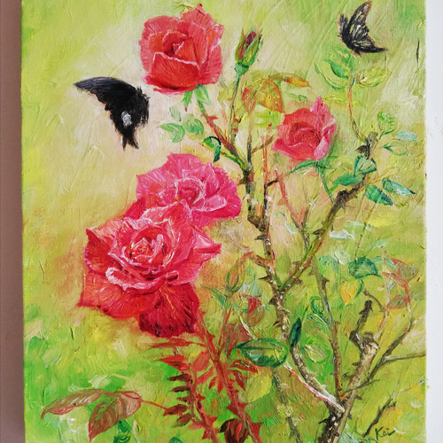 赤い薔薇《額つき油絵原画》 絵画 kei 通販 16610319｜Creema