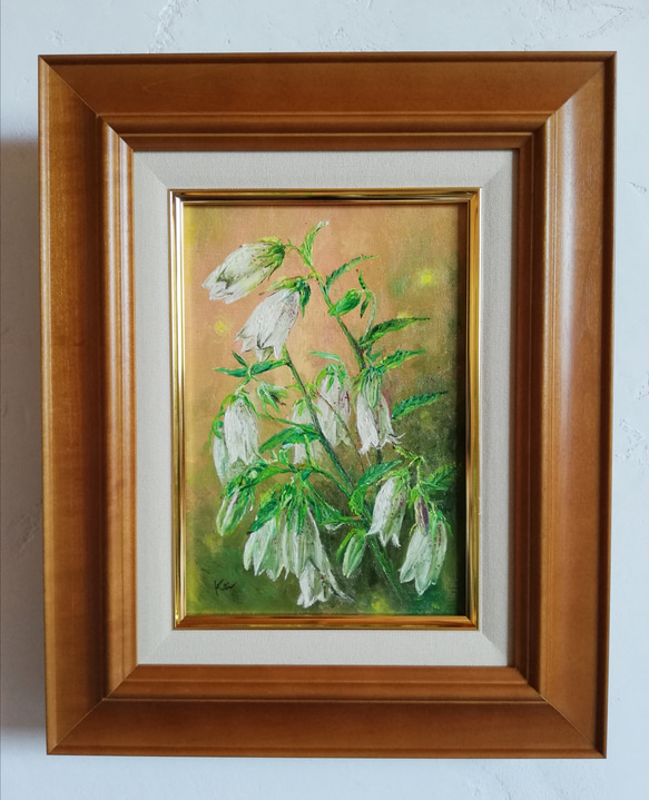 油絵　額縁付 ホタルブクロ(額縁付き、油絵原画) 絵画 kei 通販 9776857