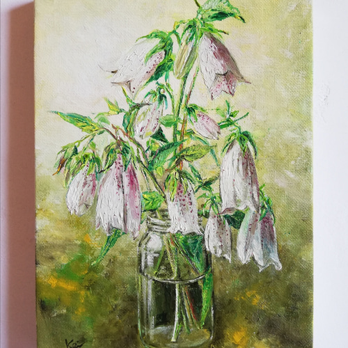 額付き油絵原画》ホタルブクロ 絵画 kei 通販 9807528｜Creema