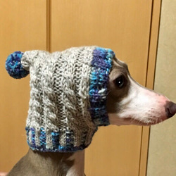 お得なペア♪ 北欧風♪ 手編み ◆ 犬用帽子 ◆ スヌード イタグレ ミニピン チワワ 犬 ウエア ハンドニット 6枚目の画像
