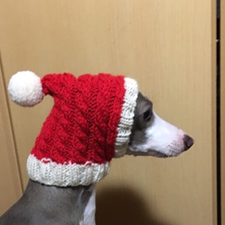 maxさま専用です◆ クリスマス 帽子 手編み◆ 小型犬 スヌード ◆ イタグレ チワワ ウエア ニット帽 ポンポン帽子 1枚目の画像