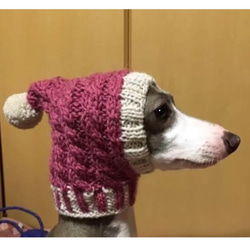 手編み 北欧風 ■ 犬用帽子 スヌード  ■ イタグレ チワワ トイプー 犬 ウエア ニット帽 ポンポン帽子　 5枚目の画像