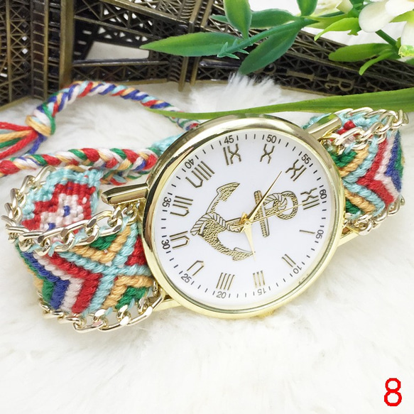 ミサンガ風　かわいい手織りベルトの腕時計 ⑧ 1枚目の画像