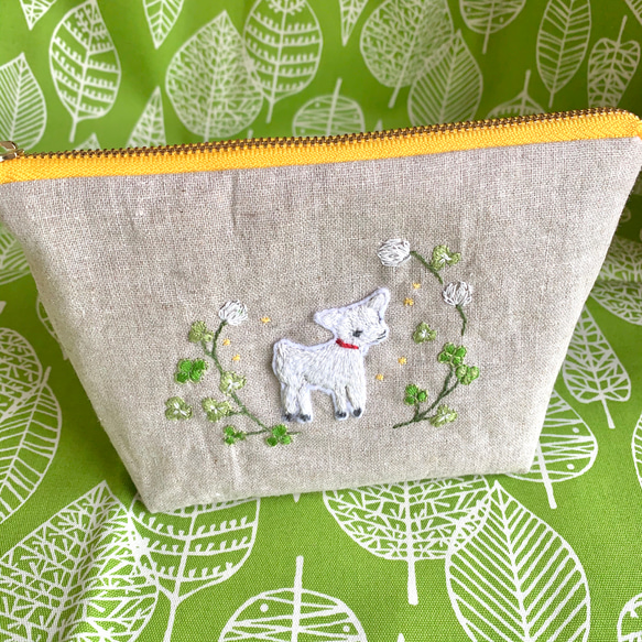 リネン刺繍 ちゃちゃ子ページ】マルチクロス ボートポーチ