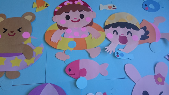 大きい壁面飾り みんなで泳ごう 幼稚園 保育園 海 プール 2枚目の画像