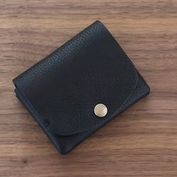 イタリア製牛革の二つ折り財布 １／ ブラック※受注製作 1枚目の画像