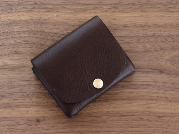 イタリア製牛革の二つ折り財布 １／ チョコ※受注製作 2枚目の画像