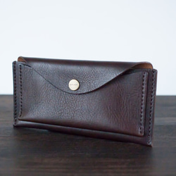 イタリア製牛革のスリムな長財布 ／ チョコ※受注製作 1枚目の画像