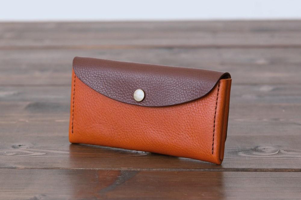 イタリア製牛革のコンパクトな長財布コンビ / ライトブラウン / ダークブラウン※受注製作