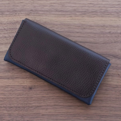 イタリア製牛革のコンパクトな長財布コンビ / ネイビー / チョコ※受注製作 3枚目の画像