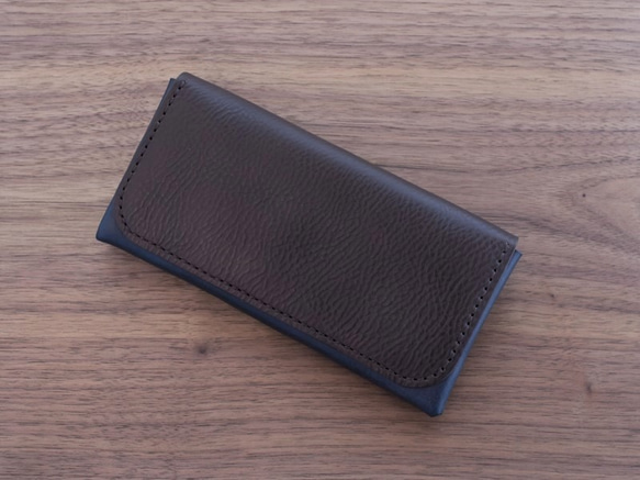イタリア製牛革のコンパクトな長財布コンビ / ネイビー / チョコ※受注製作 3枚目の画像