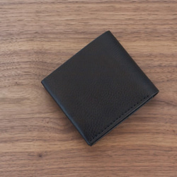 イタリア製牛革のシンプルな二つ折り財布 ／ ブラック※受注製作 2枚目の画像