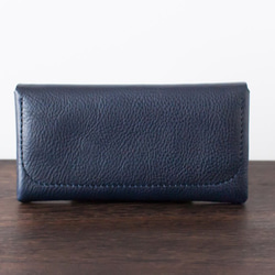 イタリア製牛革のコンパクトな長財布3 / ネイビー※受注製作 2枚目の画像