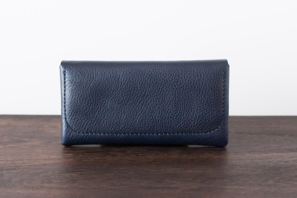 イタリア製牛革のコンパクトな長財布3 / ネイビー※受注製作 2枚目の画像