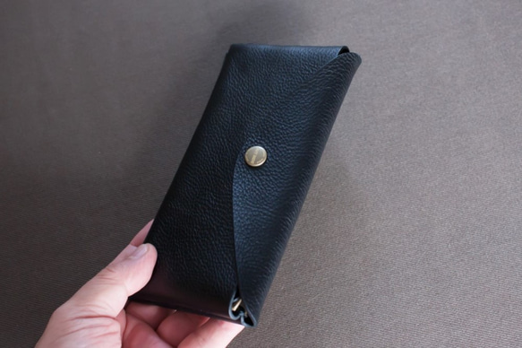 イタリア製牛革のコンパクトな長財布3 / ブラック※受注製作 3枚目の画像