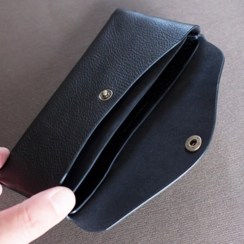 イタリア製牛革のコンパクトな長財布3 / ブラック※受注製作 長