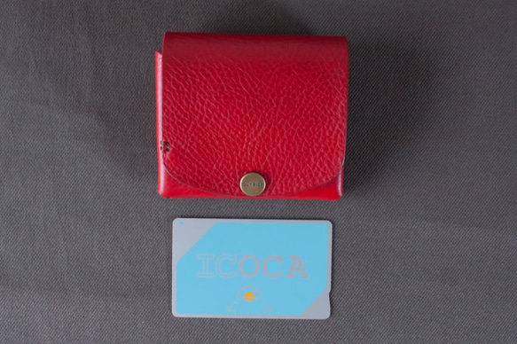 イタリア製牛革の二つ折りピッコロ財布 ／ レッド※受注製作　 9枚目の画像