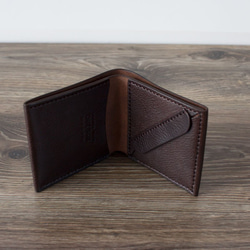 イタリア製牛革のシンプルな二つ折り財布 ／ チョコ※受注製作 2枚目の画像