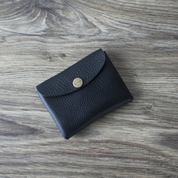 イタリア製牛革のコンパクト財布 S  ／ ブラック※受注製作 1枚目の画像