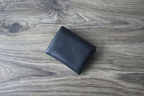 イタリア製牛革のコンパクト財布 S  ／ ブラック※受注製作 2枚目の画像