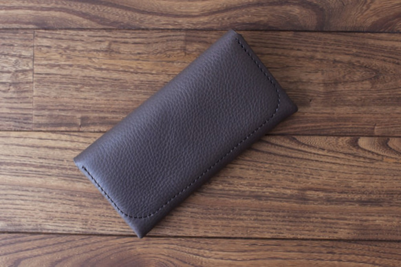 イタリア製牛革のコンパクトな長財布 ／ グレー※受注製作 2枚目の画像