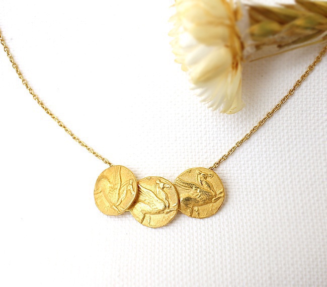 純金メッキ ３連ミニコインネックレス・Pegasus(ペガサス）