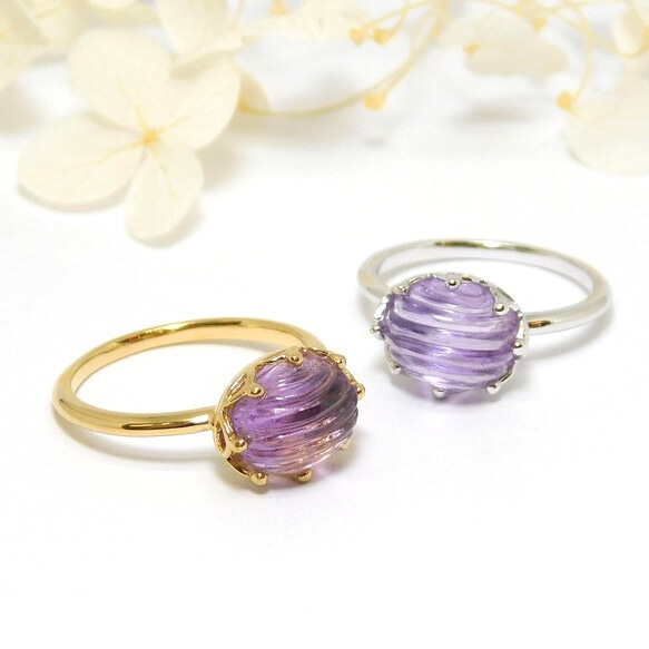 雕刻紫水晶戒指（銀色） 第4張的照片