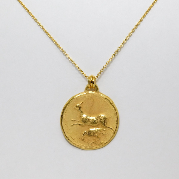 アニマルレリーフのコインネックレス・K24純金メッキ【受注製作】