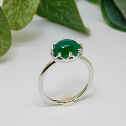 綠色瑪瑙頭飾戒指（銀色） 第1張的照片