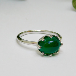 綠色瑪瑙頭飾戒指（銀色） 第4張的照片